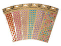 diamond-shaped stickers; multiple colours including red, pink, beige, blue, purple; 16 sticker strips per pack; stickers arranged in a grid pattern;