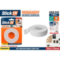 white double sided tape roll; packaging with blue and orange colours; 25m length and 24mm width labelled; permanent adhesive text visible; mounting tape for indoor use;