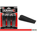 black rubber material; wedge shape; pack of three; Duramax branding; retail card packaging;