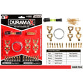 brass plated hooks; includes small and large hooks; nails included; spirit level included; wire coil included;