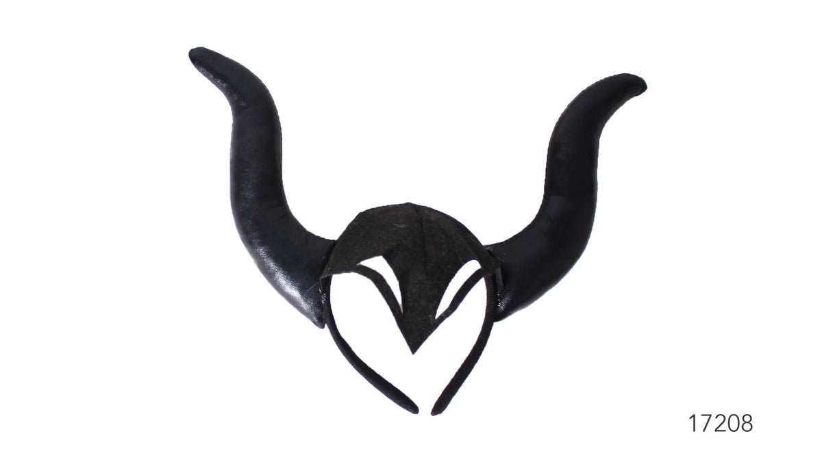 Black headband with two tall, curved horns; Pointed black centrepiece; White eye-shaped details on the centrepiece;