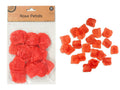 bright red colour; scalloped petal edges; soft fabric material; packaging with label; 50 petals per pack;