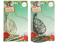 metal swing chair for fairy garden; decorative scrollwork pattern; available in cream colour; available in dark brown colour; curved base stand included;
