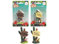 Small directional sign with text 'Small Forest'; Two colour options: natural wood and pale yellow; Fairy garden theme with small mushroom and animal figurines; Green plant and grass base with pointed end for garden placement;