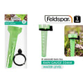 green translucent plastic rain gauge; 35mm measurement markings; includes black mounting bracket; cylindrical shape with funnel top;