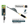 carbon steel blade with pointed forked tip; timber handle with black soft touch grip; hang hole at end of handle; tool length approximately 40cm; packaged on branded Feldspar backing card;
