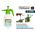 white semi-opaque plastic tank; green plastic pump and handle; brass spray nozzle tip; label with brand and product details; hand pump and thumb trigger;
