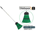 Green bristles with black strap; Aluminium handle with black plastic grip; Long broom measuring approximately 140cm; Heavy duty design; Plastic broom head with fixed bristles;