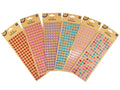 19 strips per pack; assorted flower shapes; varied colours: red, pink, purple, blue; kraft brown backing card; small flower sticker design;