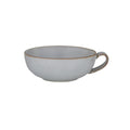 speckled light grey ceramic; rustic edge trim; round bowl shape; single handle; matte finish;