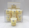 Creamy solid colour votive candle; French vanilla label on each candle; Approximate size 4.3 x 5 cm; Packaged in clear plastic container;