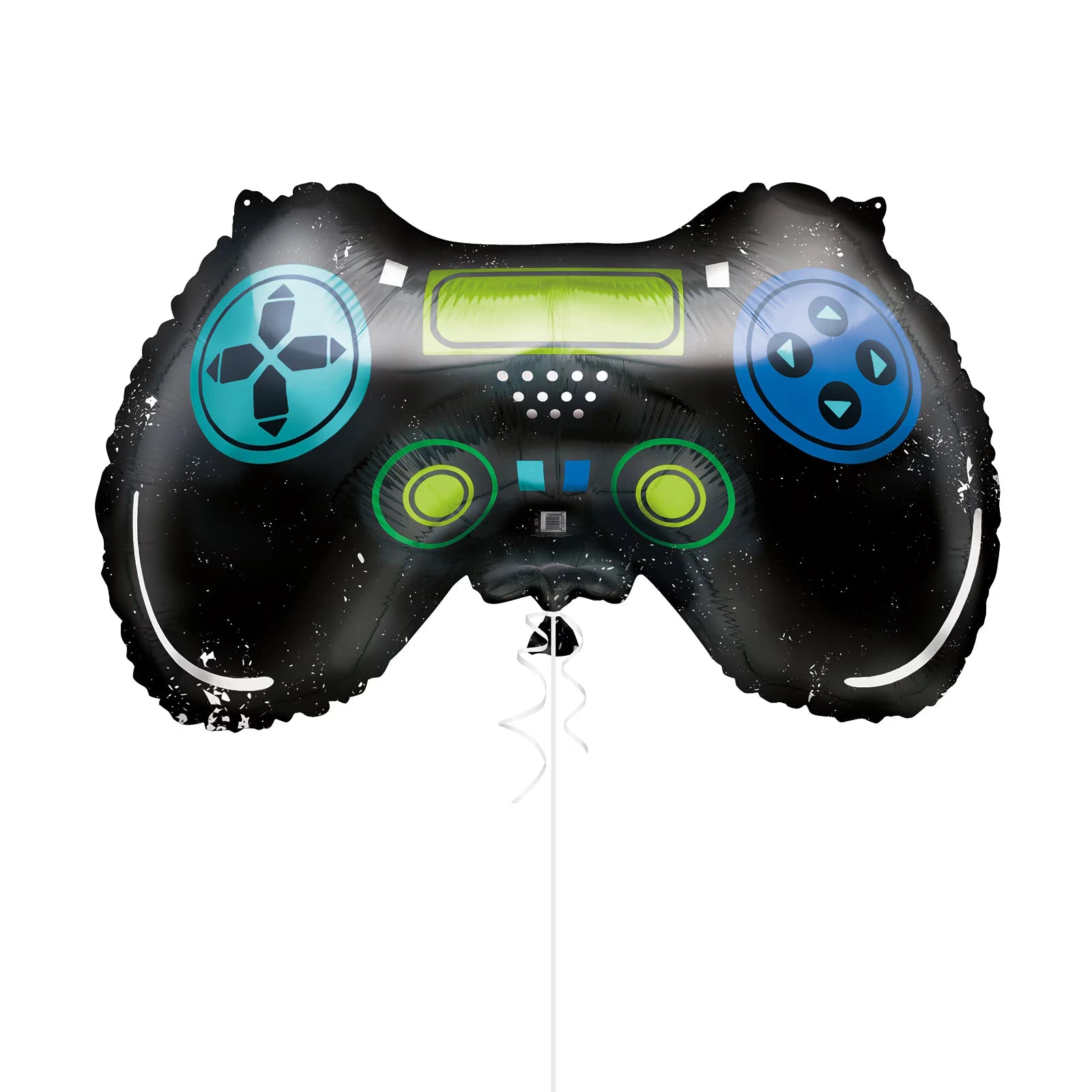 Black gaming controller shape; Foil material balloon; Blue and green button details; Approx 58cm in size;