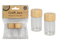 clear glass jars; natural bamboo lids; small cylindrical shape; pack of 2; simple eco-friendly design;