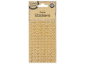 gold dome-shaped stickers; assorted small, medium, large sizes; matte brown cardboard backing; pack of 120 stickers; stickers arranged in grid pattern;