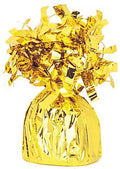 gold foil material; shiny metallic finish; foil tied/top fringe decoration; wrapped base shape; compact size;