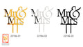 gold colour; large 'Mr & Mrs' text; two inserted prongs; reflective shiny finish;