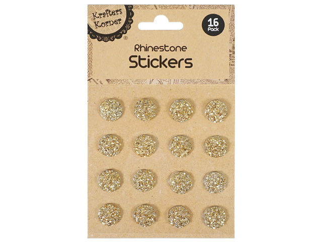 gold glittery rhinestone cluster stickers; round shape; 16 stickers in pack; kraft paper backing card;