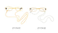 gold metal rectangular glasses frame; attached white pearl chain; chain connects to earpieces; lightweight frame design;