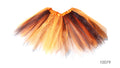 Orange and black layered tulle; Wide gathered orange waistband; Flared skirt shape;