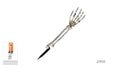 Off-white skeletal hand and long arm with dark distressed markings; Black pointed stake attached to the base; Product shown on orange retail packaging labelled “Skeleton Hand Garden Stake”;