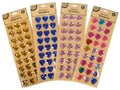 heart-shaped stickers; rhinestone style; assorted colours; 27 stickers per pack; packaging with kraft paper card;