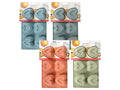 heart-shaped cavities; 4 cavity mould; silicone material; assorted pastel colours; retail packaging with floral design;
