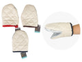 Quilted beige cotton fabric; Heatproof padded texture; Soft lining inside; Neutral colour with coloured edge trim;