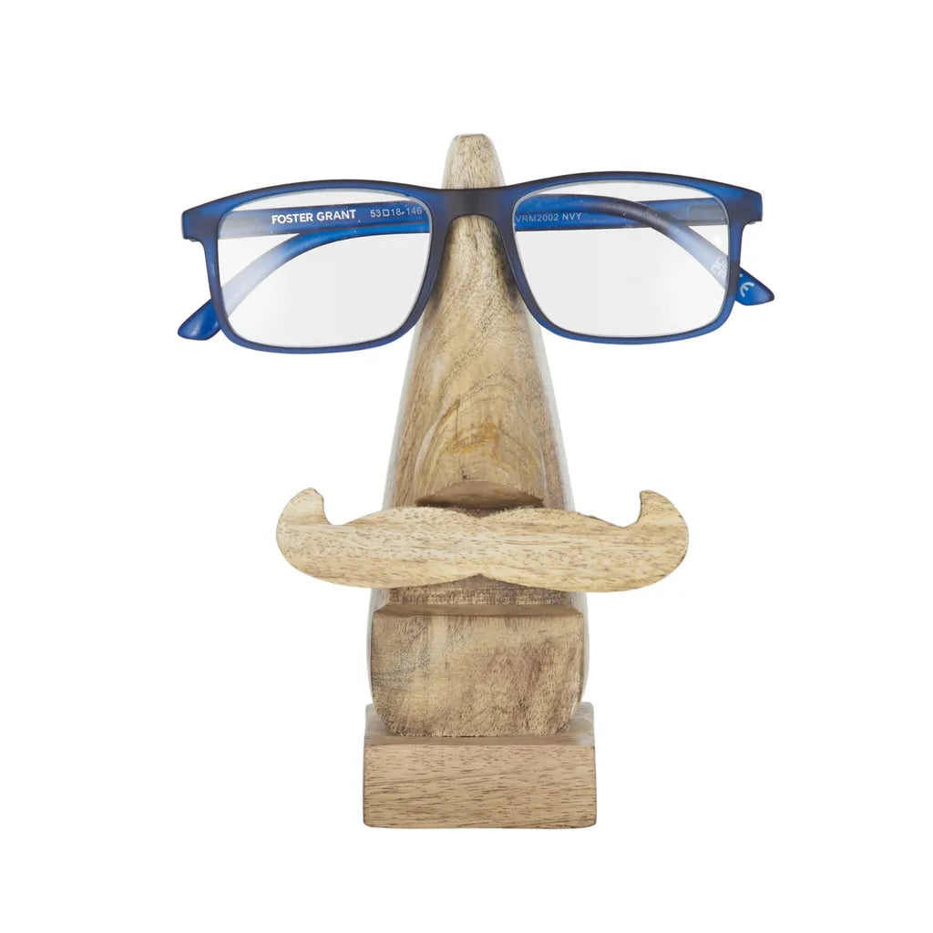 natural wood material; nose and moustache shape; compact rectangular base; light wood colour;