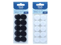 pack of 10 round hook and loop dots; available in black or white; dots have self adhesive backing; packaging labelled 'Malli Sewing'; dots arranged in two columns;