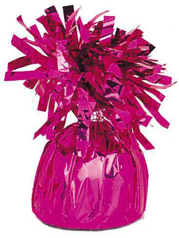 hot pink colour; foil material; shiny reflective surface; fringed top design;