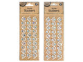 iridescent finish; heart and paw shapes; 3 sticker strips per pack; packaging with brown kraft backing; small circular and heart shapes;