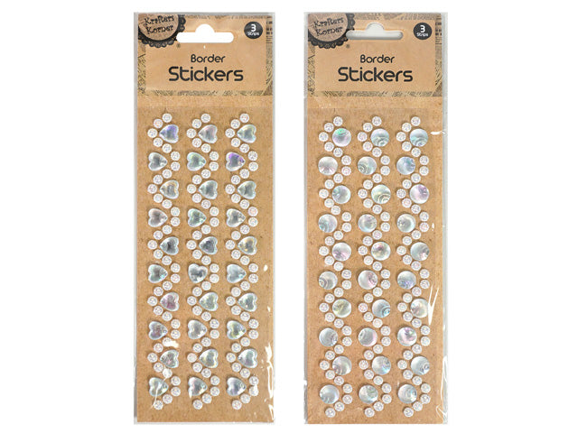 iridescent finish; heart and paw shapes; 3 sticker strips per pack; packaging with brown kraft backing; small circular and heart shapes;