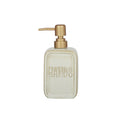 ivory ceramic body; gold coloured pump; rectangular shape; embossed text 'HANDS' on front;