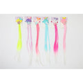 Bright ombre braids in neon yellow, pink, blue and white tones; Each piece has multiple thin plaited strands; Decorated with glittery shell and starfish embellishments; Hair attached to a carded clip backing for hanging display; Overall mermaid and ocean-inspired design;