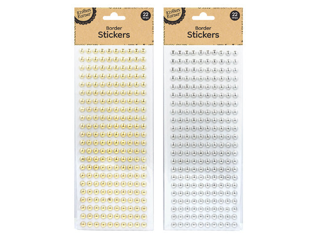 pack of border stickers; 22 strips visible on each pack; gold colour stickers on one pack; silver colour stickers on another pack; stickers round and small size;