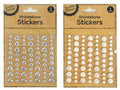 clear round rhinestone stickers in assorted sizes; pearl-effect round rhinestone stickers in assorted sizes; packaged on brown card backing; label 'Rhinestone Stickers' with 'Krafters Korner' branding; single sheet per package;