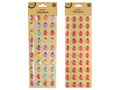 Lady bug shaped stickers; Two packs shown: one with assorted colours, one with red only; Stickers arranged in neat strips; Cardboard backing with Kraft paper look;