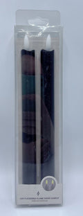 black colour; wax material appearance; taper candle shape; white LED flame tip; pack of two;