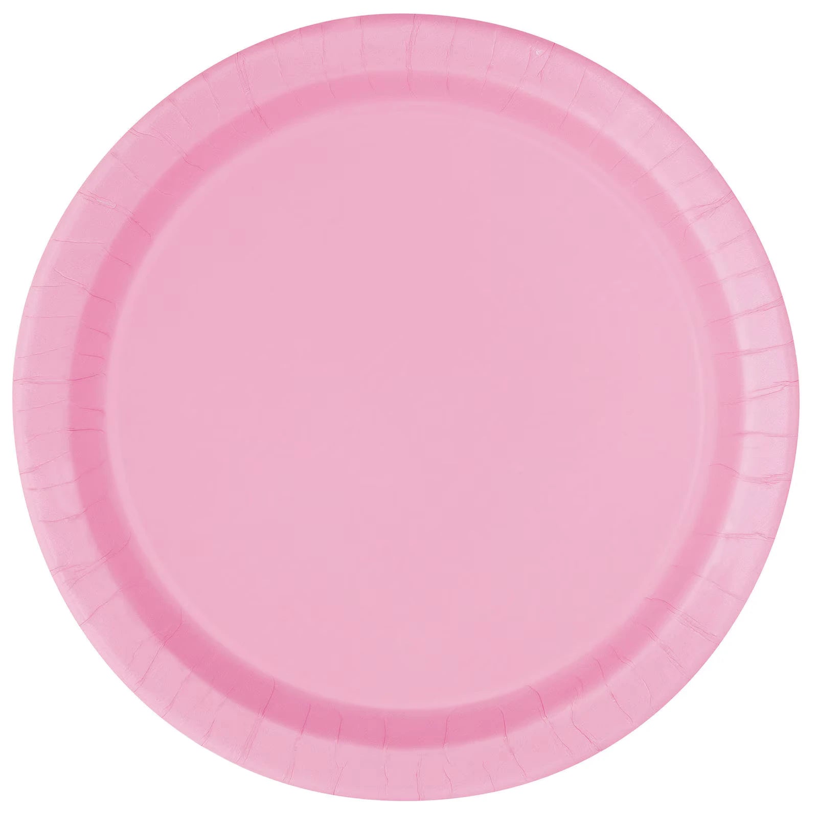 solid pink colour; round shape; paper material; raised rim edge;