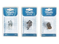 18mm metal magnetic snap buttons; pack of 2 sets; assorted metal finishes; blue and white branded packaging;