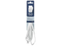 white colour; oval shape; fabric material; packaged in a branded blue card; length 120cm indicated;