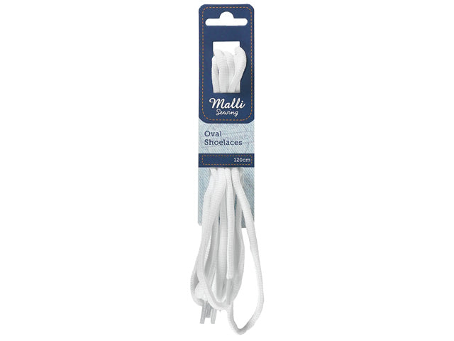 white colour; oval shape; fabric material; packaged in a branded blue card; length 120cm indicated;