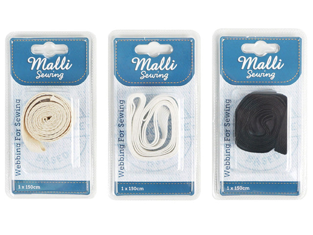 packaged roll of webbing; available in natural colour; available in white colour; available in black colour; plastic blister packaging with blue label;