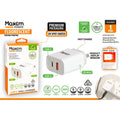 white rectangular charger; USB-C and USB-A ports; fluorescent orange and white packaging; compact size; 20 watt power output label;