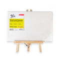 Canvas size 20x30cm; Plain white stretched canvas; Light wooden easel stand; Compact and portable;