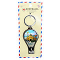 metal keyring with attached nail clipper; souvenir design featuring Melbourne's Flinders Street Station; packaged on card with airmail border; metallic finish on clipper;
