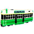 Green and cream coloured tram shape; Resin material appearance; Rectangular tram windows detail; Black signage with white "MELBOURNE" text; Compact rectangular magnet design;