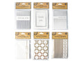 pack of 8 cards with envelopes; white background with metallic silver and gold designs; varied patterns including stripes, dots and geometric; each card reads 'Thank You' in different styles; cards are sealed in clear plastic packaging with brown label;