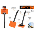 orange microfibre cleaning pad; black long plastic handle; rectangular pivoting cleaning head; packaged with orange and black label;