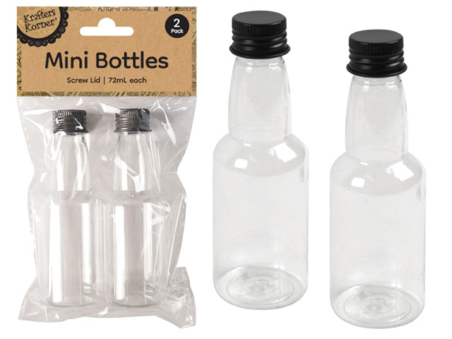 Clear plastic bottles; Black screw lids; 72ml capacity; Set of 2 bottles; Packaging with Kraft paper label;